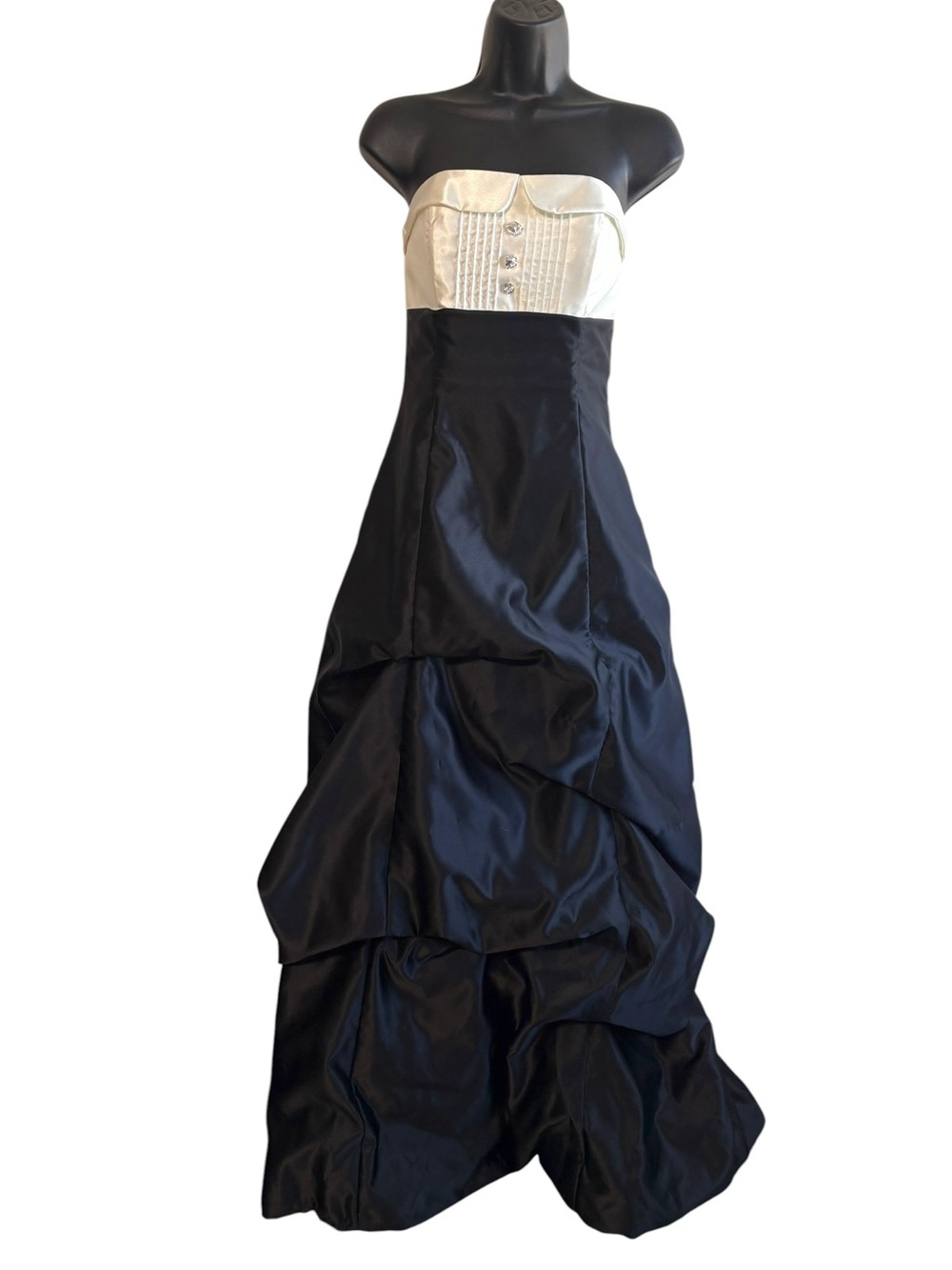 Jessica McClintock For Gunne Sax Size 5 Black White Satin Tuxedo Dress Formal